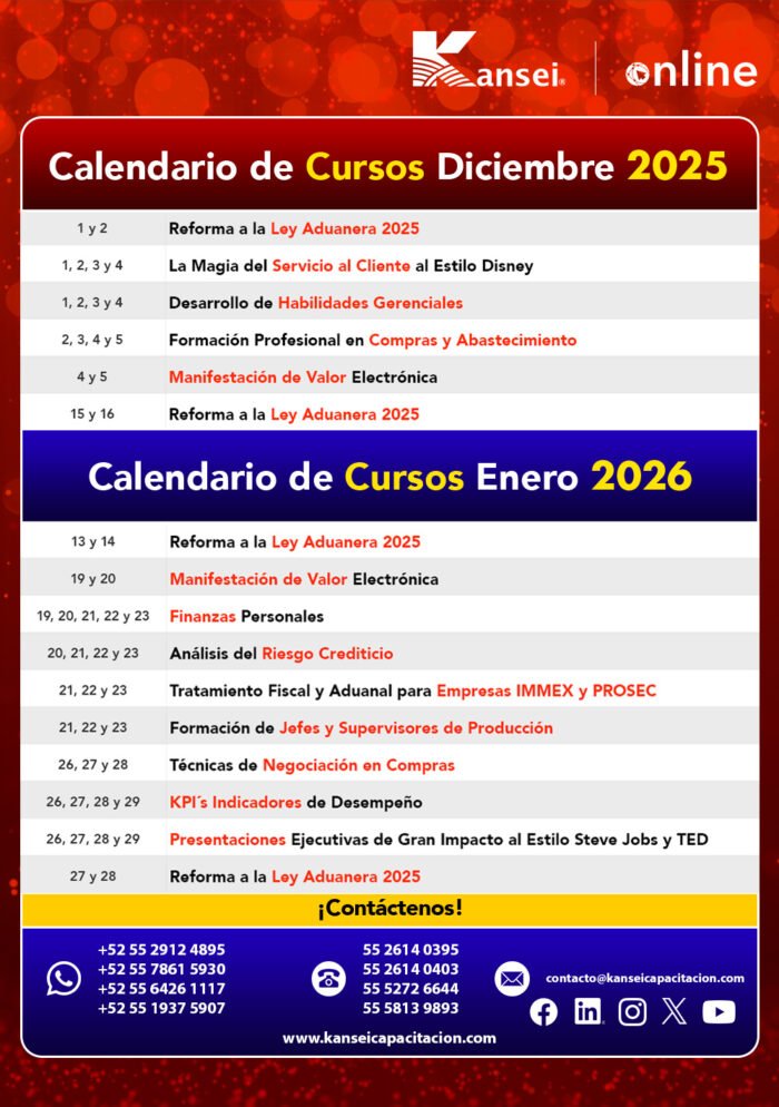 Calendario de Cursos diciembre 2025 enero 2026 Kansei Capacitación