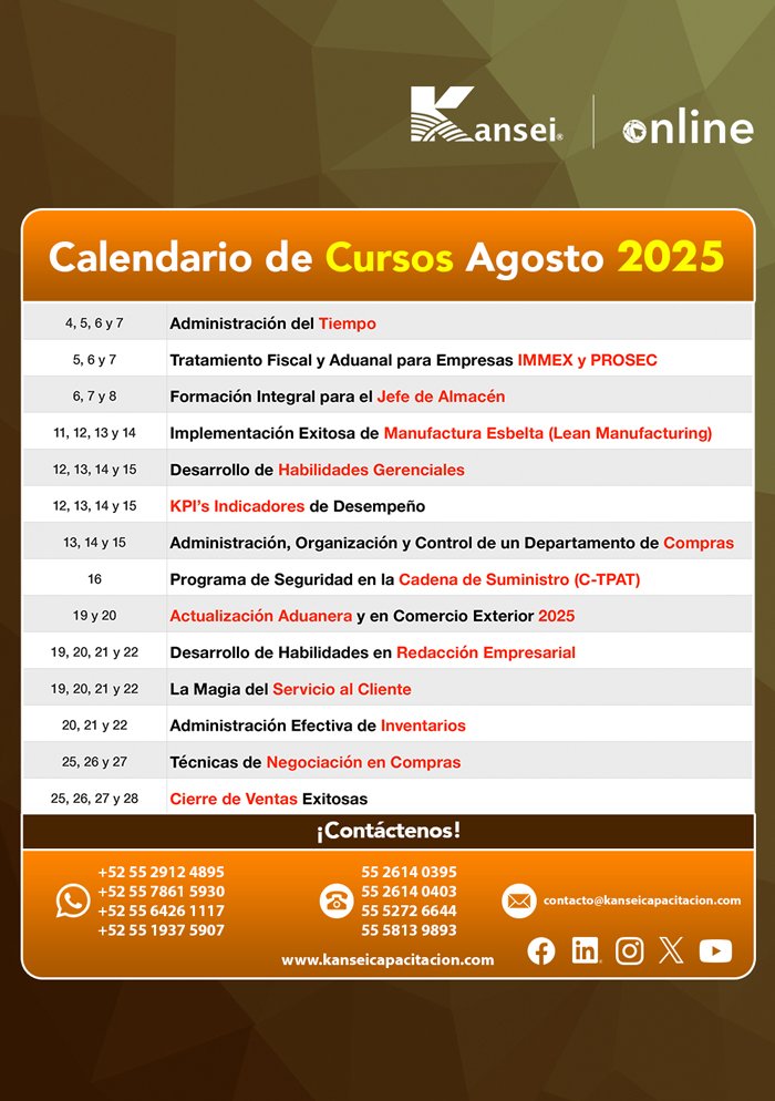 Calendario de Cursos Agosto 2025
