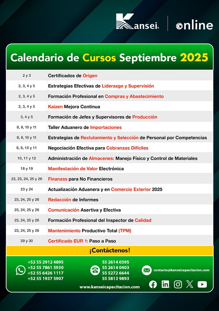 Calendario de Cursos Septiembre 2025 Kansei Capacitación