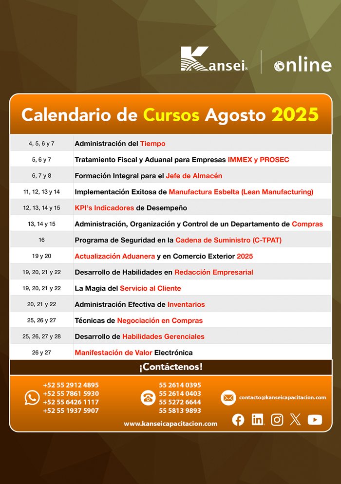 Calendario de Cursos Agosto 2025 Kansei Capacitación
